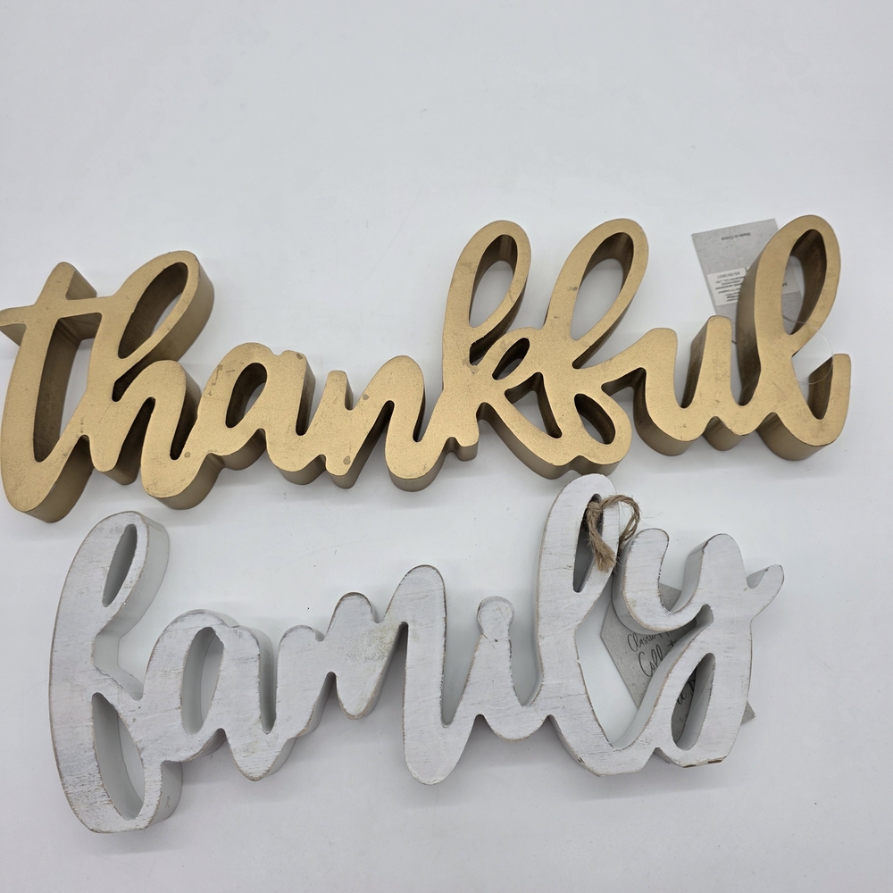 Gold and White Thankful Family Wall Decor